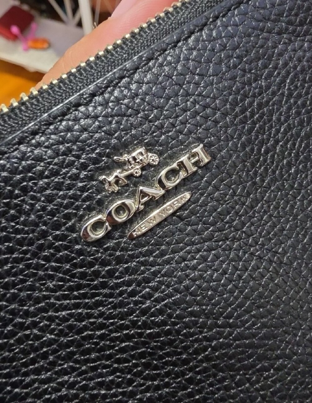 Coach Black Pebbled Leather Wristlet with Shearling Trim - Picture 6 of 7